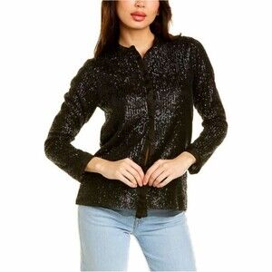 Johnny Was Grace Sequin Button Front Blouse Top Black Women's Size Small
